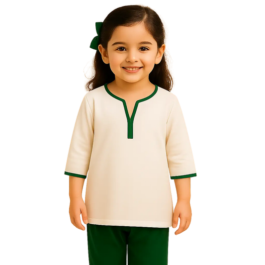 Kids Independence Day Dress – Green & White Pakistani Outfit for Girls (0-10 Years)