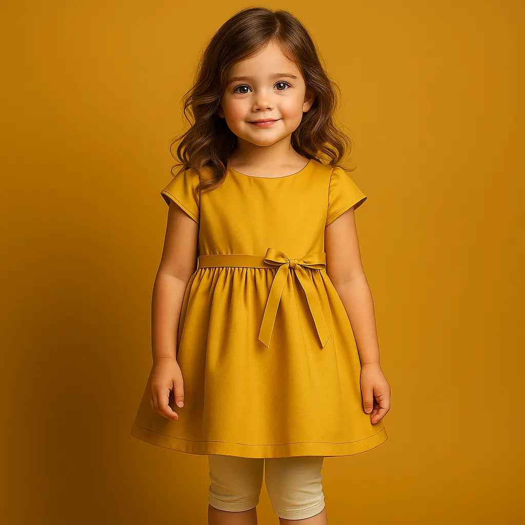 Zoyakhaas Mustard Yellow Dress with Bow & Leggings – Girls Outfit (0–10 Years)