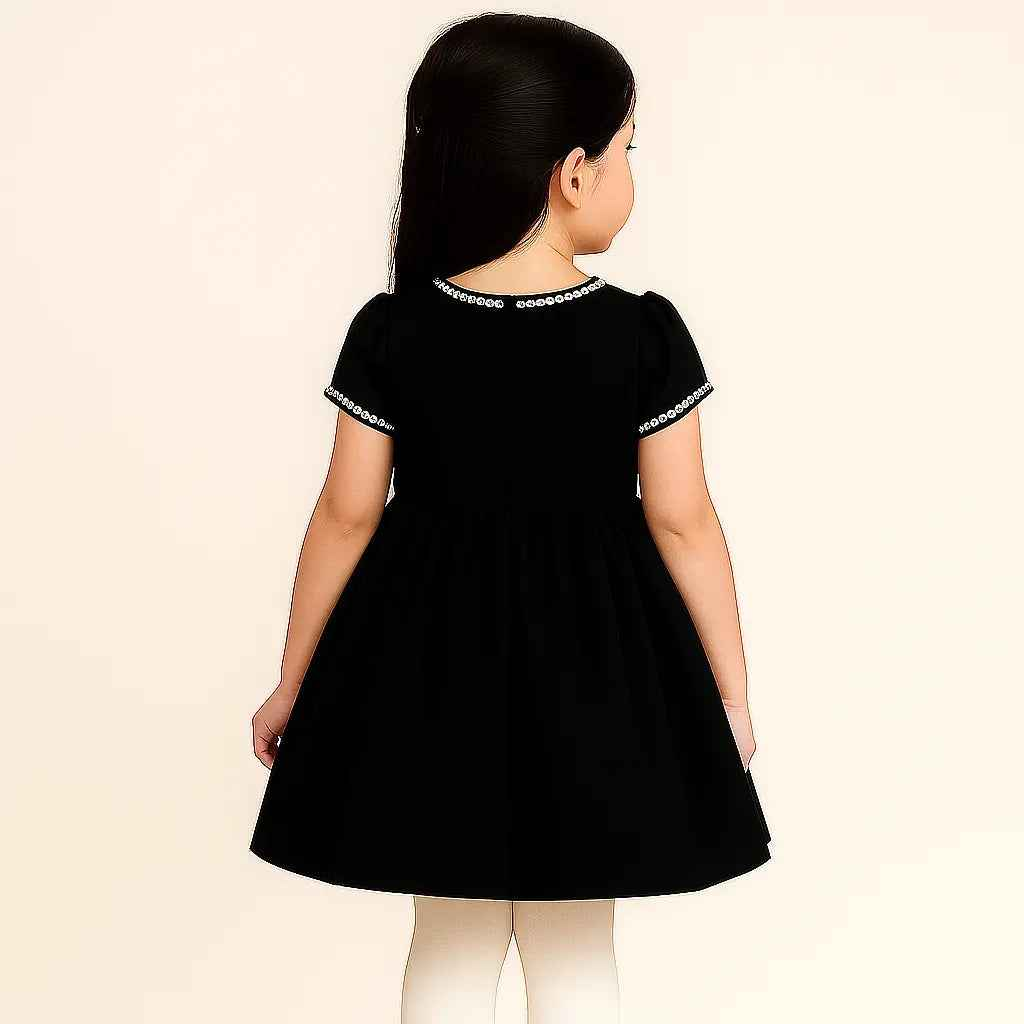 Zoyakhaas Black Dress with White Bow & Leggings – Elegant Girls Outfit (0–10 Years)
