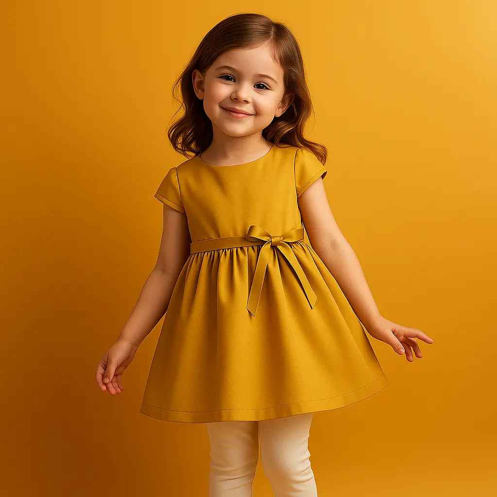 Zoyakhaas Mustard Yellow Dress with Bow & Leggings – Girls Outfit (0–10 Years)