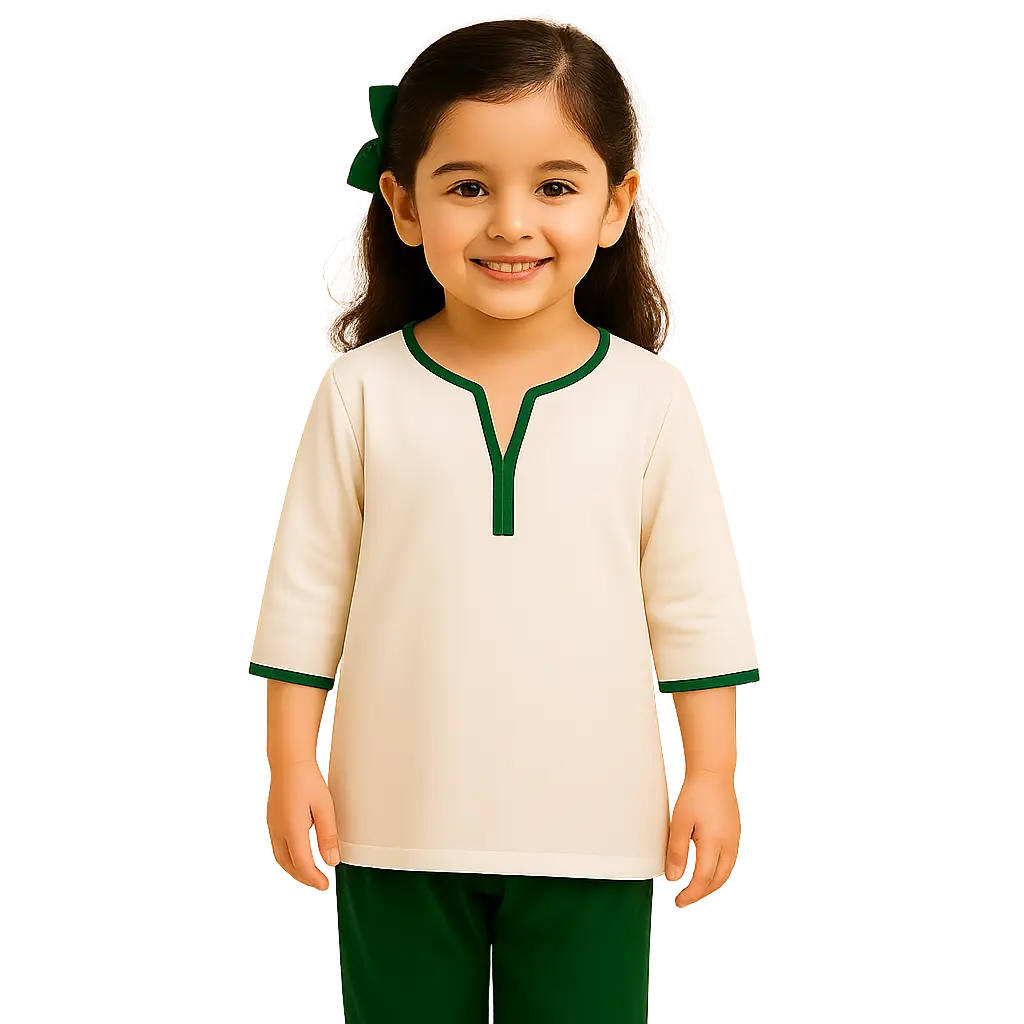 Kids Independence Day Dress – Green & White Pakistani Outfit for Girls (0-10 Years)