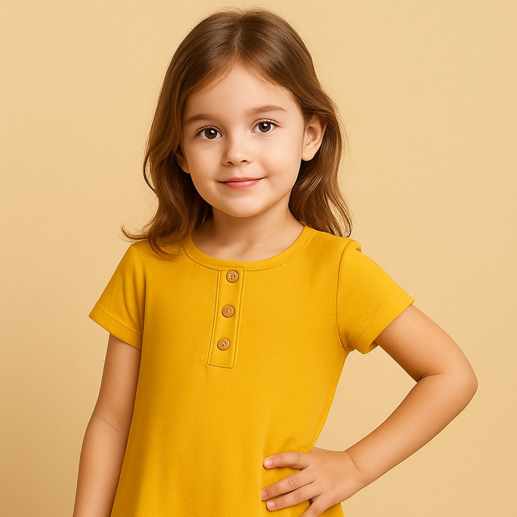 Young girl wearing a yellow shirt 