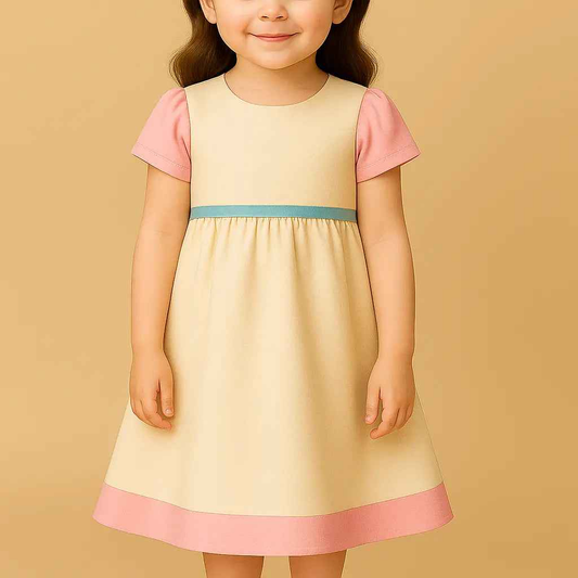 Pastel Yellow & Pink Frock for Girls (0–10 Years) | Zoyakhaas Kids Dress Pakistan