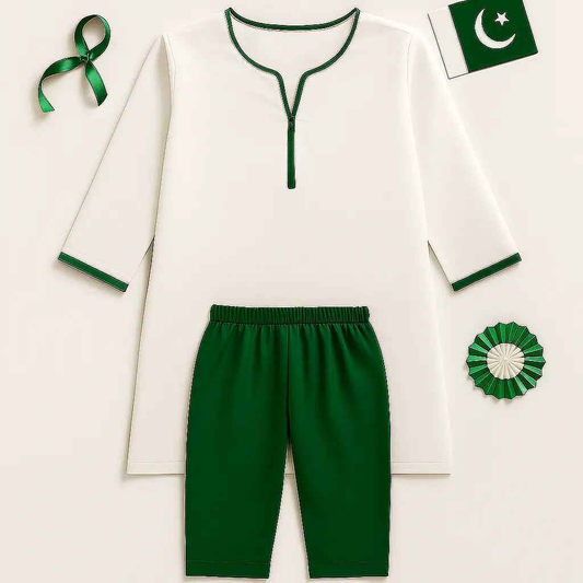 Kids Independence Day Dress – Green & White Pakistani Outfit for Girls (0-10 Years)