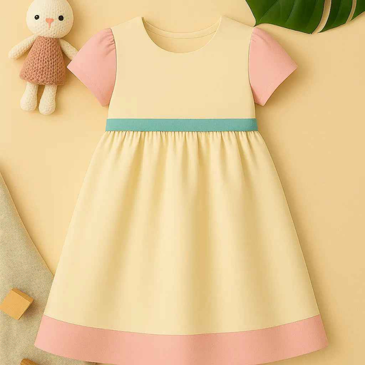 Pastel Yellow & Pink Frock for Girls (0–10 Years) | Zoyakhaas Kids Dress Pakistan