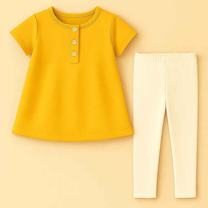 Zoyakhaas Mustard Yellow Dress with White Leggings – Girls Outfit (0–10 Years)
