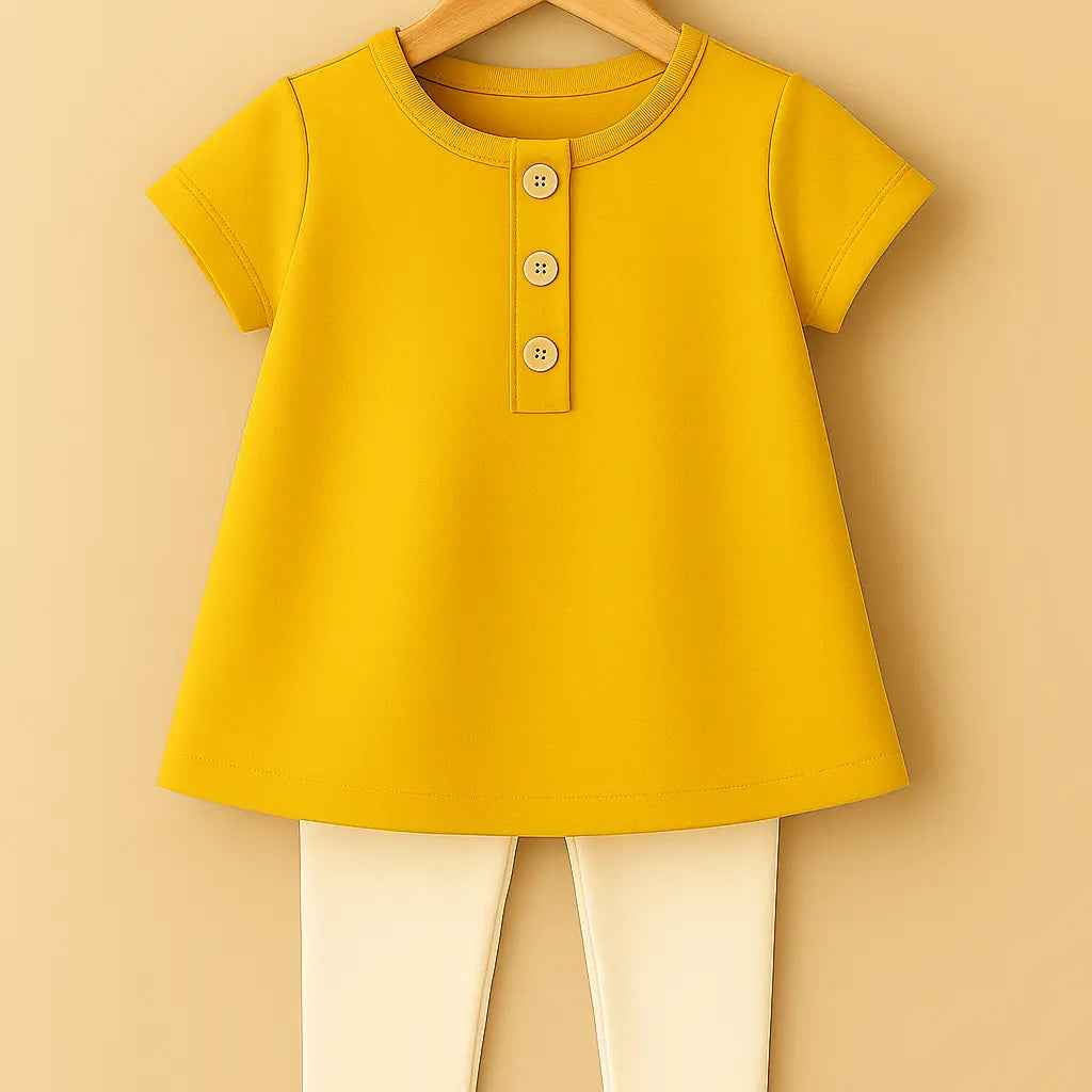 Zoyakhaas Mustard Yellow Dress with White Leggings – Girls Outfit (0–10 Years)