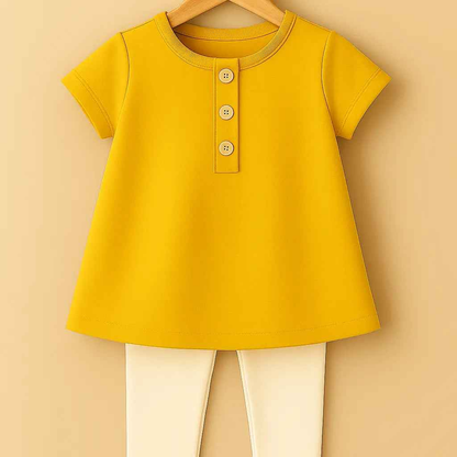 Zoyakhaas Mustard Yellow Dress with White Leggings – Girls Outfit (0–10 Years)